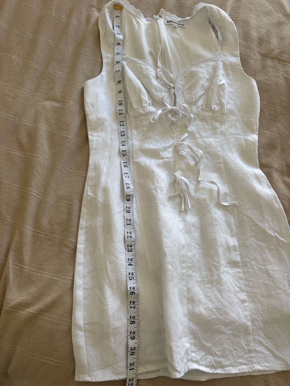 Reformation Reia Linen Mini Dress • Lace Trim • White • front ties • sz 6 - Picture 11 of 14
